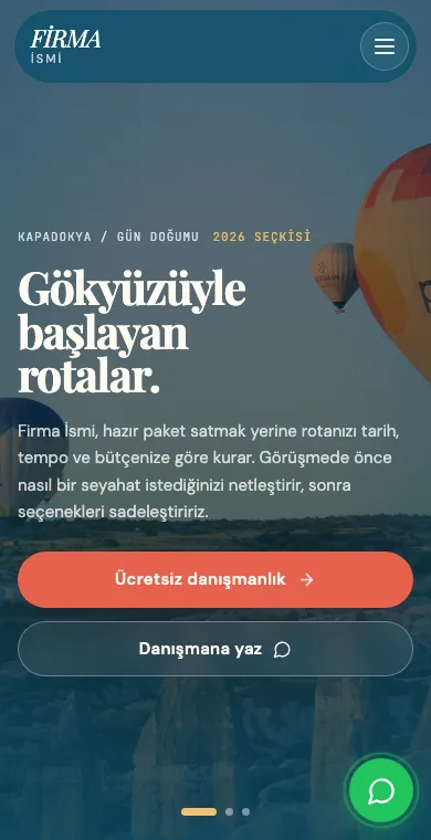 Acente mobil web sitesi örneği ekran görüntüsü
