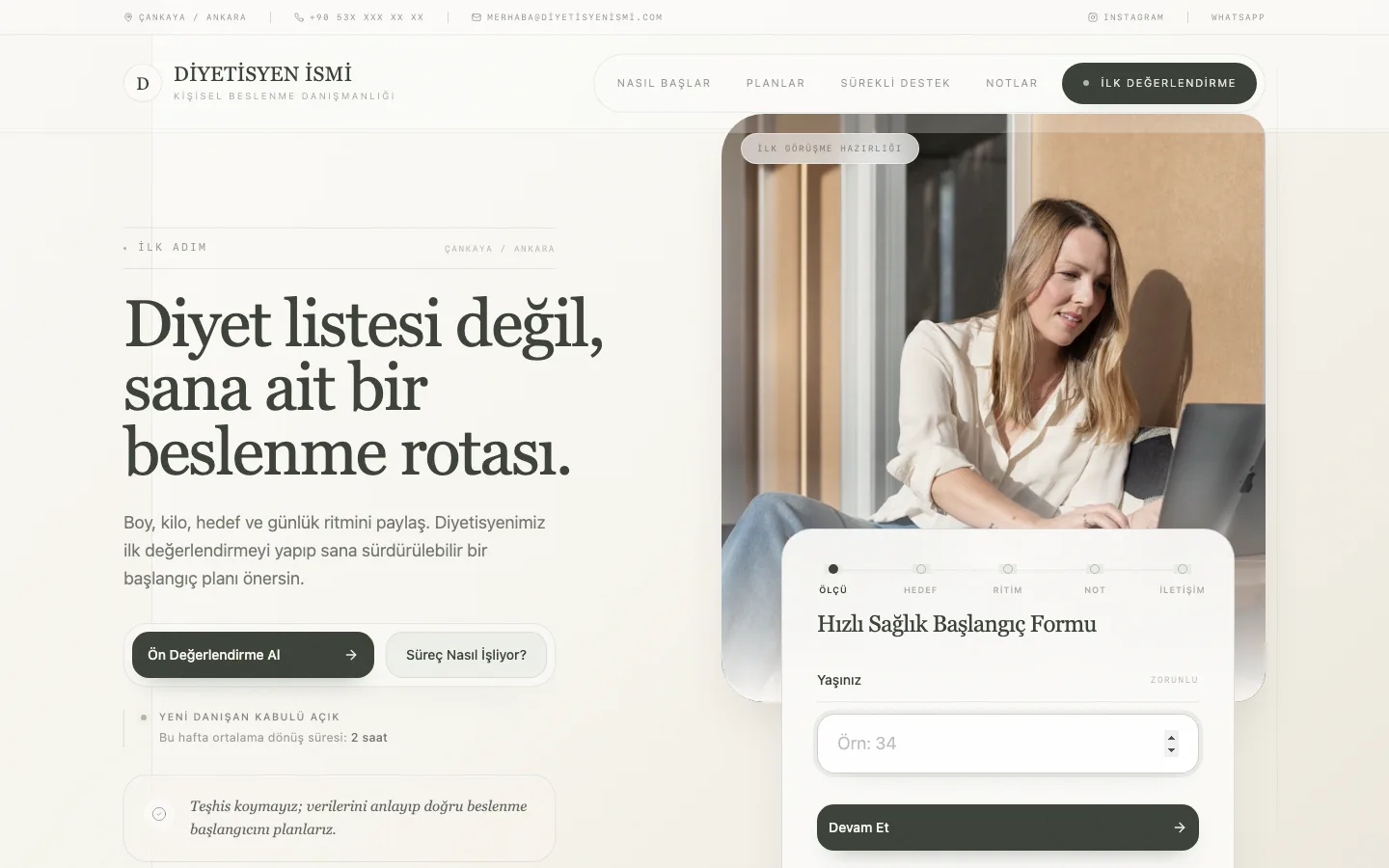 Diyetisyen web sitesi örneği ekran görüntüsü