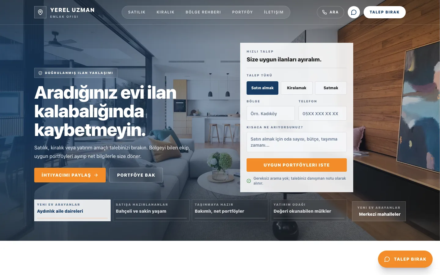 Emlak web sitesi örneği ekran görüntüsü