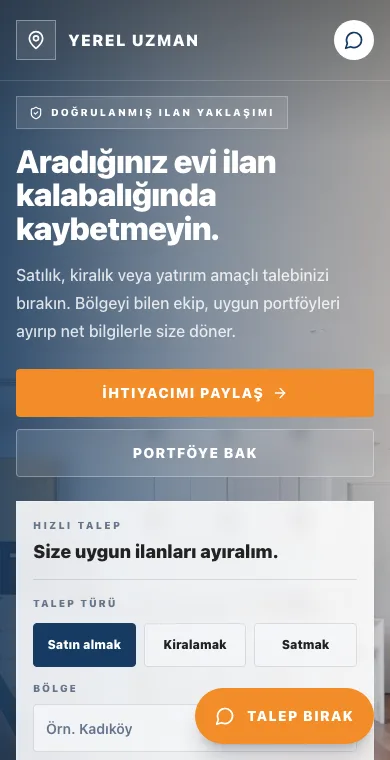 Emlak mobil web sitesi örneği ekran görüntüsü