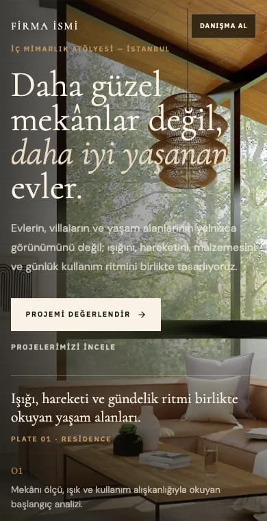 İç Mimar mobil web sitesi örneği ekran görüntüsü