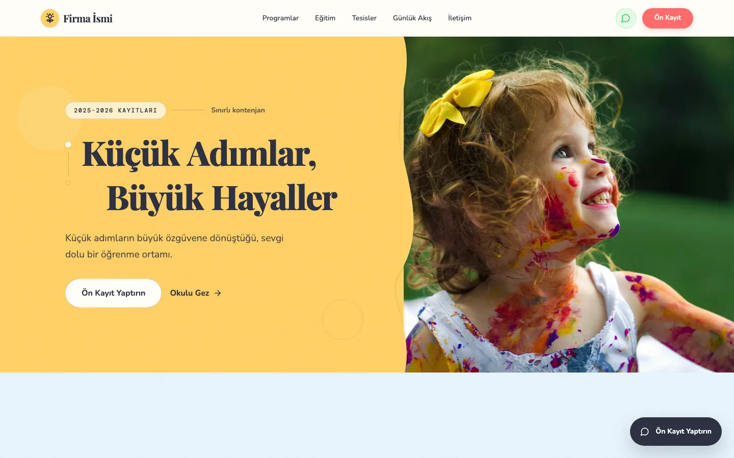 Kreş web sitesi örneği ekran görüntüsü