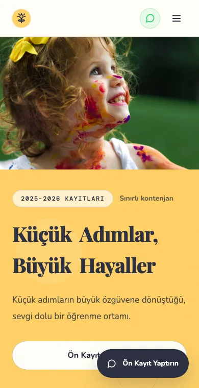 Kreş mobil web sitesi örneği ekran görüntüsü