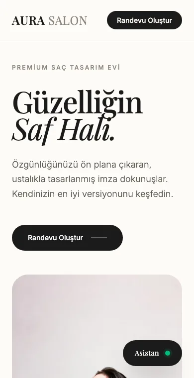 Kuaför mobil web sitesi örneği ekran görüntüsü