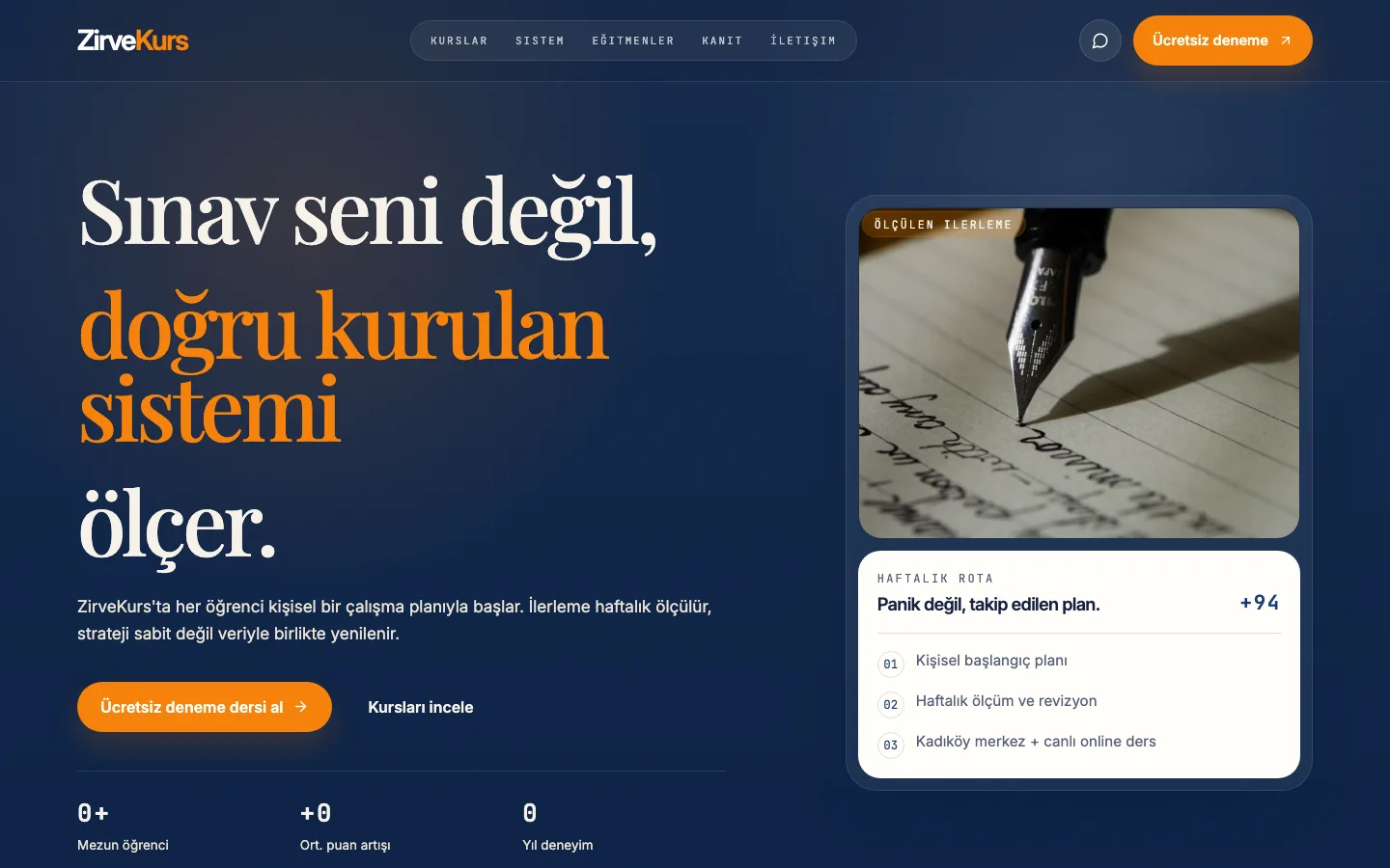 Kurs web sitesi örneği ekran görüntüsü