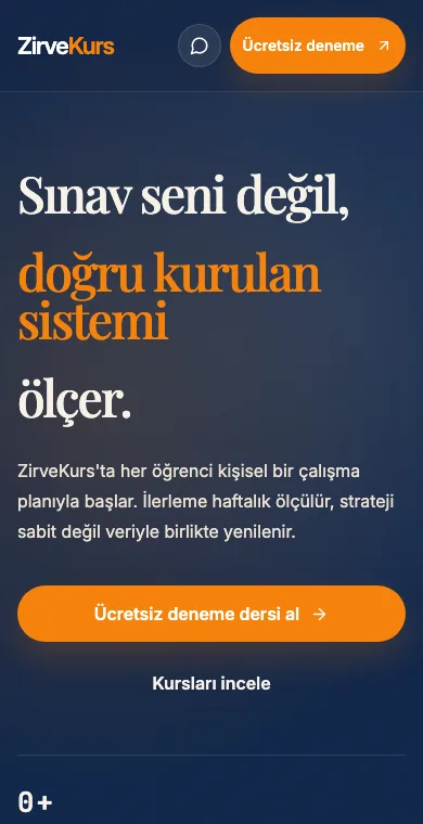 Kurs mobil web sitesi örneği ekran görüntüsü
