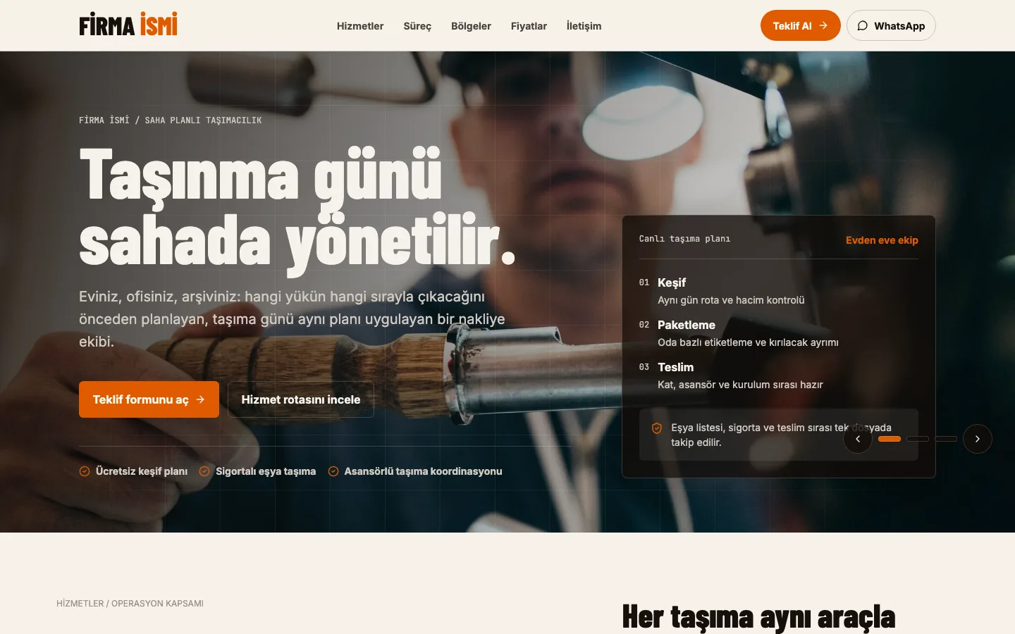 Nakliye web sitesi örneği ekran görüntüsü
