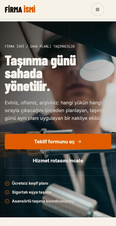 Nakliye mobil web sitesi örneği ekran görüntüsü