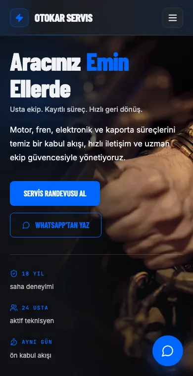 Oto Servis mobil web sitesi örneği ekran görüntüsü