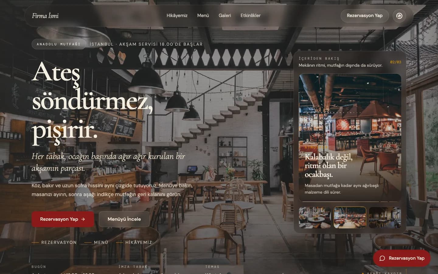 Restoran web sitesi örneği ekran görüntüsü