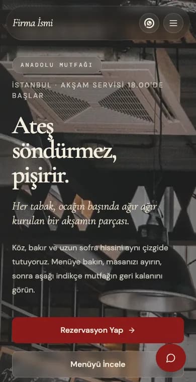 Restoran mobil web sitesi örneği ekran görüntüsü