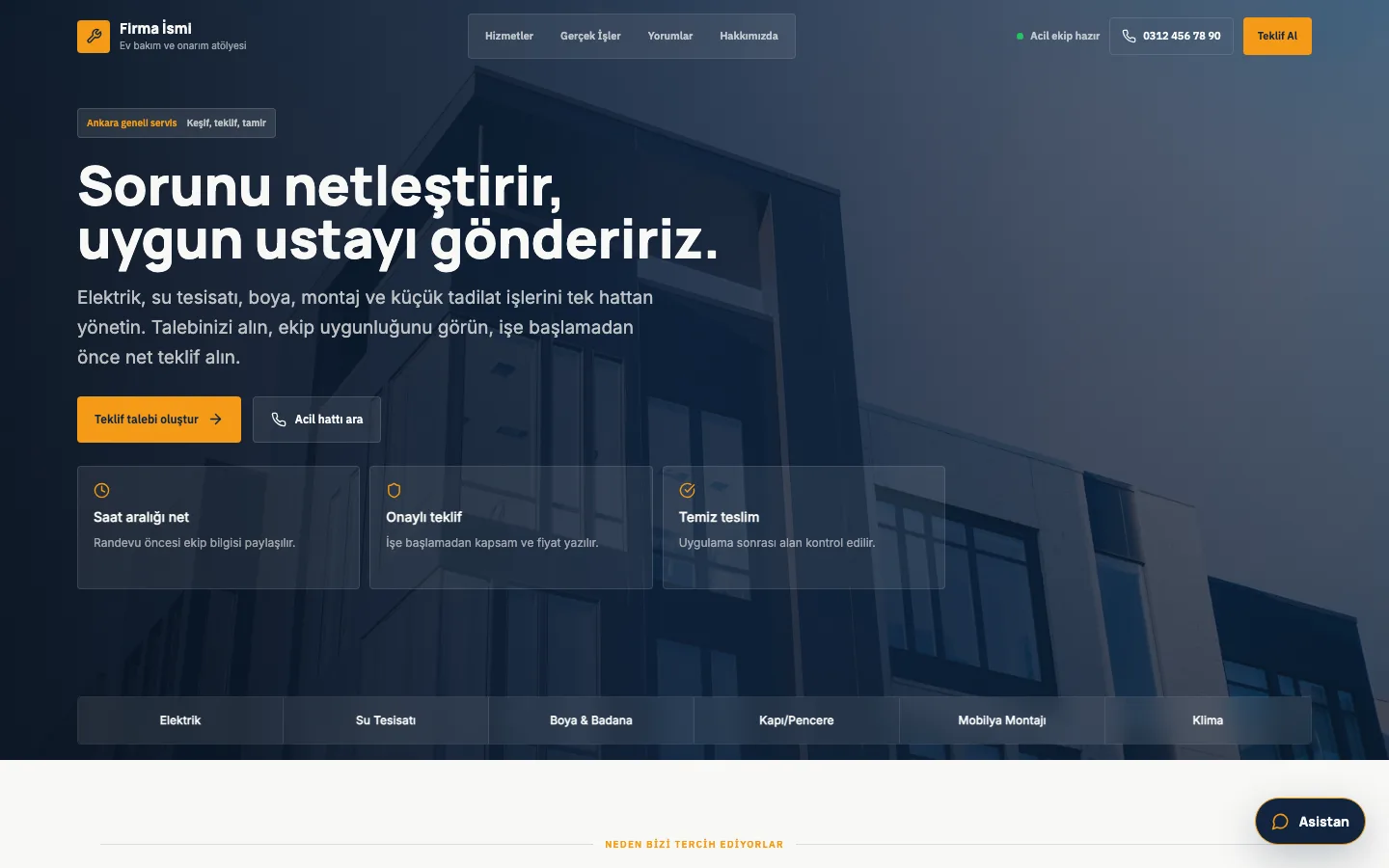Tadilat web sitesi örneği ekran görüntüsü