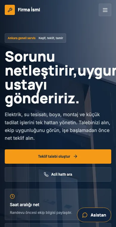 Tadilat mobil web sitesi örneği ekran görüntüsü