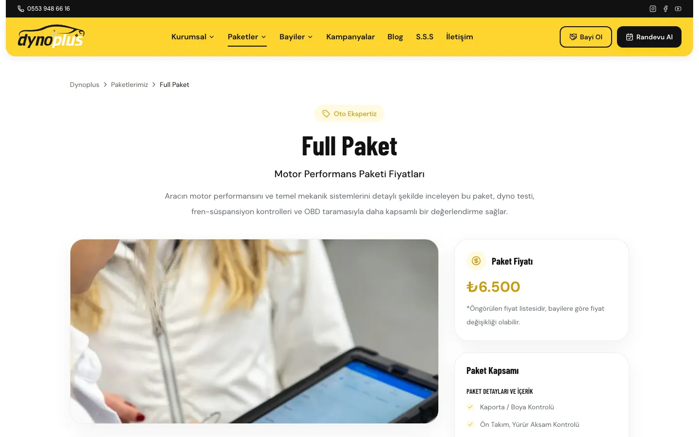 Dynoplus ekspertiz paketi detay sayfası