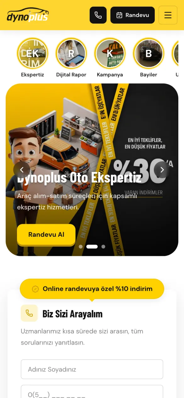 Dynoplus ana sayfası mobil görünüm