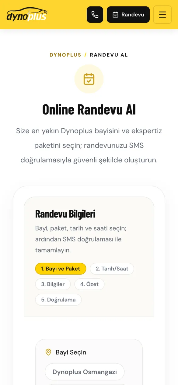 Dynoplus online randevu mobil görünüm