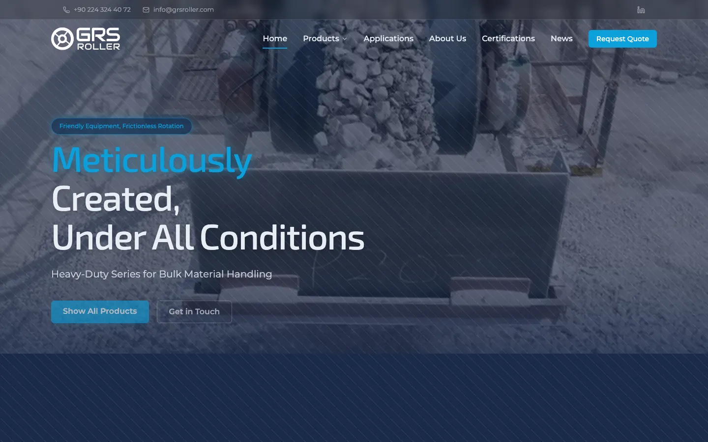 GRS Roller: Konveyör Rulo Üreticisi İçin Çok Dilli Kurumsal Web Sitesi