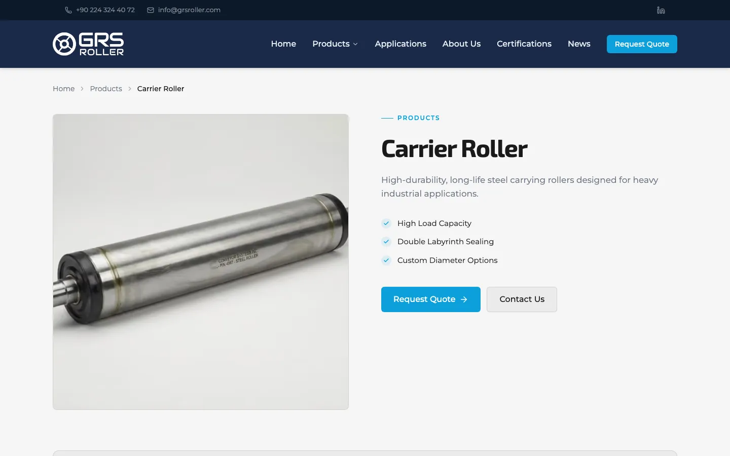 GRS Roller taşıyıcı rulo ürün sayfası