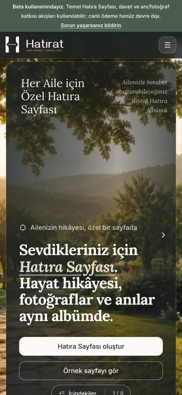 Hatırat ana sayfası mobil görünüm