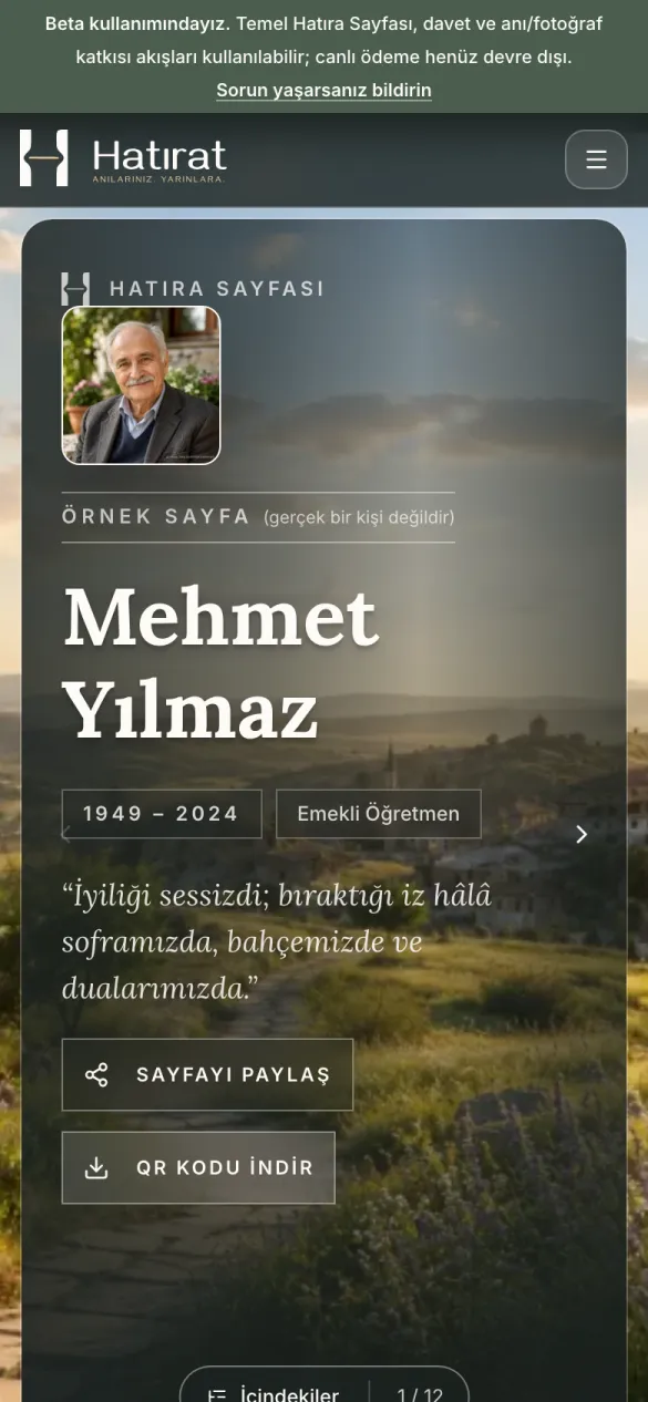 Hatırat örnek Hatıra Sayfası mobil görünüm