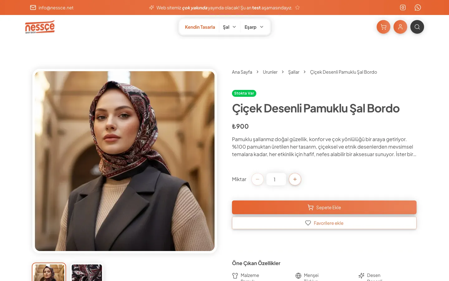 Nessçe ürün sayfası: pamuklu şal