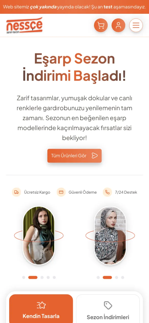 Nessçe ana sayfası mobil görünüm