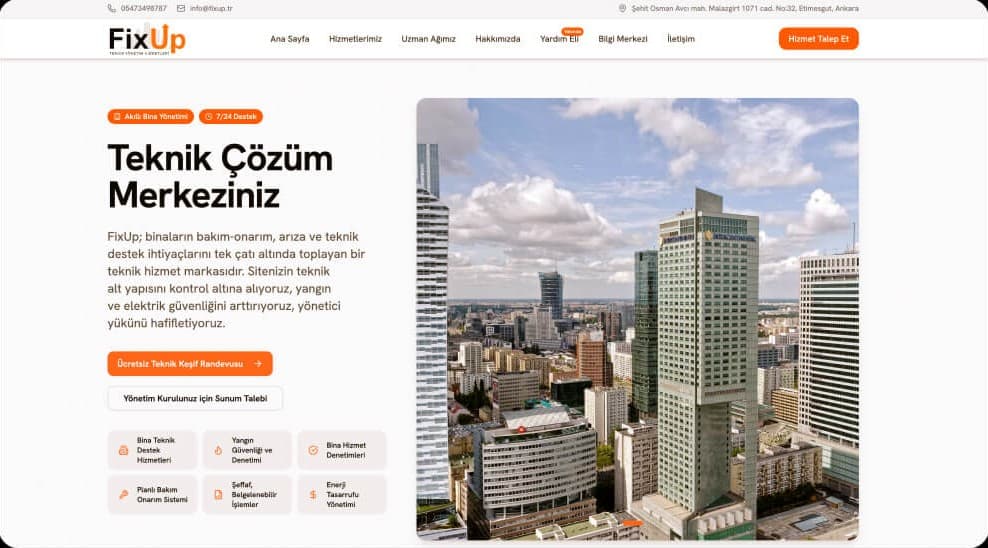 FixUp Teknik Yönetim: Müşteri Portallı, CMS Yönetimli Tesis Yönetimi Web Platformu
